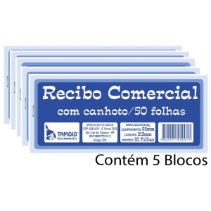 RECIBO COMERCIAL 50FLS COM CANHOTO COM 5 BLOCOS TAMOIO