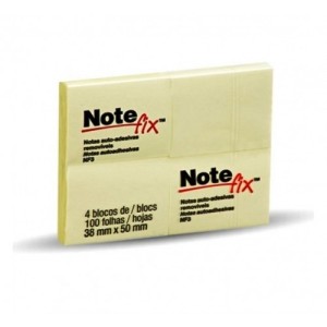 BLOCO ADESIVO NOTEFIX 38X50MM AMARELO C/ 4 BLOCOS DE 100 FOLHAS 3M