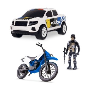 PICK UP RESGATE POLÍCIA COM BONECO E MOTO