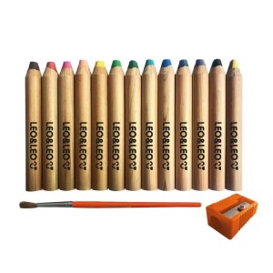 KIT LÁPIS DE COR 13 CORES JUMBO 4 EM 1 C/ APONTADOR E PINCEL LEO&LEO