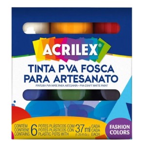 TINTA PVA FOSCA PARA ARTESANATO C/6 CORES ACRILEX