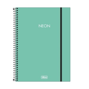 CADERNO ESPIRAL CAPA PLAST UNIV 1M NEON TURQUESA 80F TILIBRA