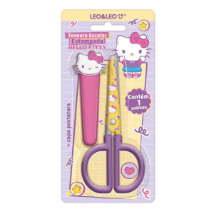 TESOURA ESCOLAR ESTAMPADA COM CAPA HELLO KITTY LEO&LEO