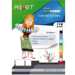 BLOCO ECOCORES COLOR SET 12 CORES A3 110G 24FLS RIDET