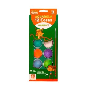 TINTA AQUARELA 12 CORES + PINCEL LEO&LEO