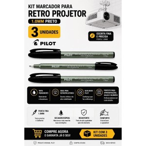 KIT MARCADOR PARA RETRO PROJETOR 1.0MM PRETO 3 UNIDS PILOT