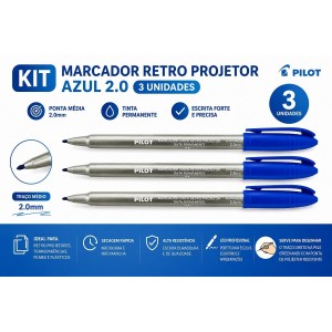 KIT MARCADOR RETRO PROJETOR AZUL 2.0 3 UNIDS PILOT