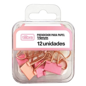PRENDEDOR DE PAPEL 19MM ROSA PASTEL 12 UNIDADES TILIBRA
