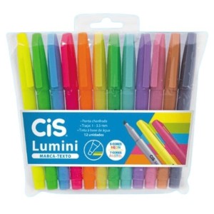 MARCA TEXTO LUMINI CIS COM 12 UNID 5 NEON + 7 PASTEL