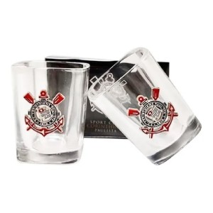 JOGO COM 2 COPOS DE VIDRO PARA SHOT 70ML CORINTHIANS